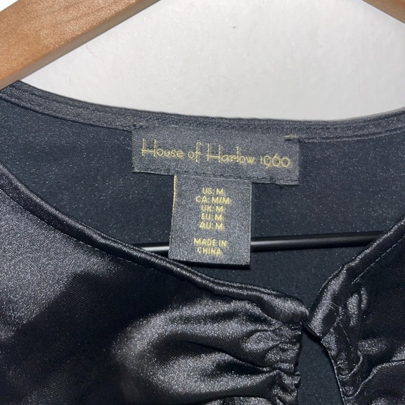 HOUSE OF HARLOW 1960 Revolve Black Satin Long Sleeve Blouse Top Size Medium - Picture 4 of 11